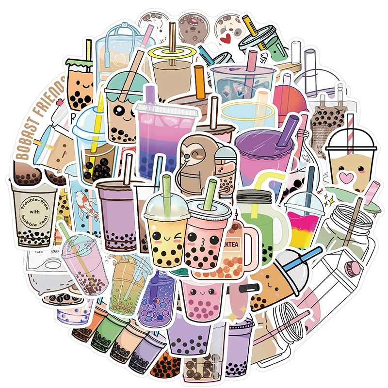 Kawaii Pearl Drink Sticker Set - Aesthetic PVC Decor for Kids' Stationery & Crafts