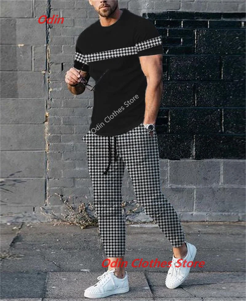 Summer Men Trousers Tracksuit  3D Printing Sleeve T-Shirt Trousers Suit Long  2 Piece Set Pants Street Clothes Men Clothing Set