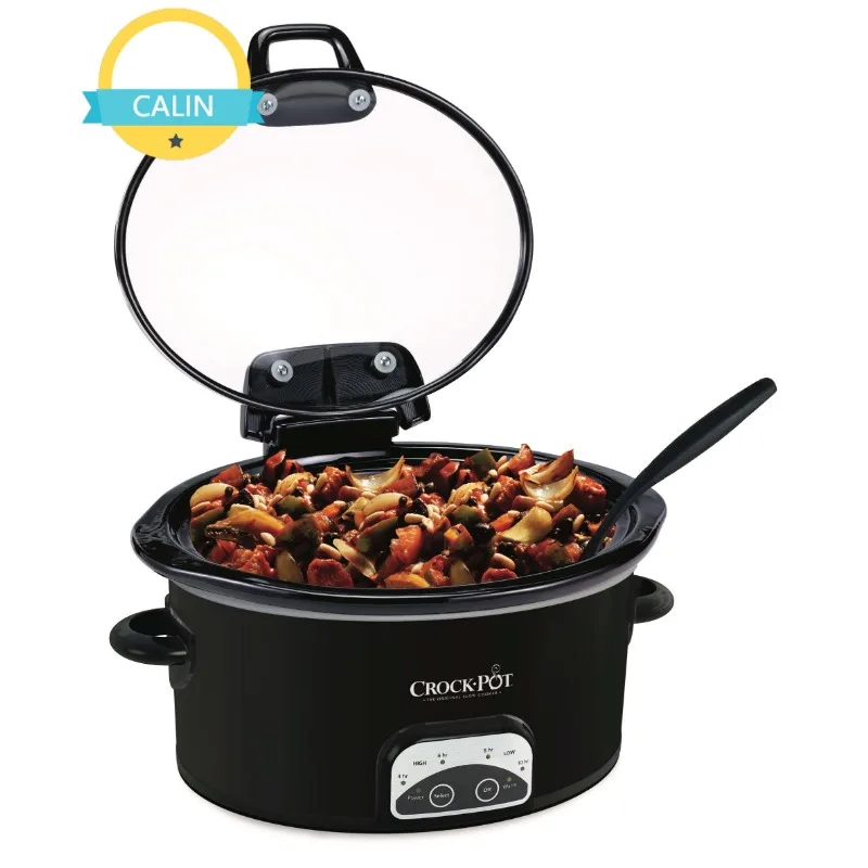 

Crock-Pot 4.5-Quart Lift & Serve Hinged Lid Slow Cooker, One-Touch Control, Black