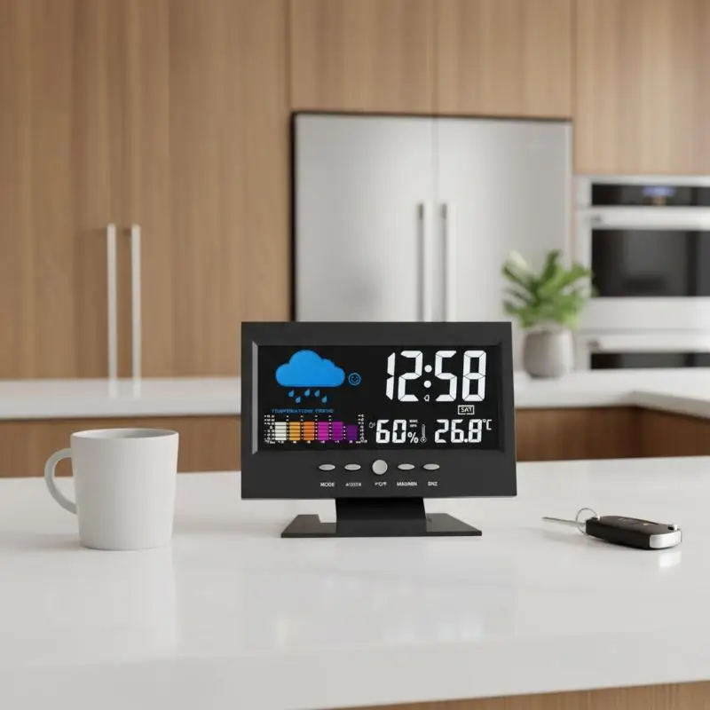 습도계 다기능 기상 관측소 시계 1세트 온도계 습도계 달력 디지털 LCD 디스플레이 온도