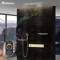 ชุดฝักบัวอาบน้ำระบบเทอร์โมสตัทติดเพดานทองเหลืองหรูหรา พร้อมจอแสดงผลดิจิตอล LED ระบบเสียงบลูทูธ หัวฝักบัวแบบเรนชาวเวอร์ ก๊อกน้ำในห้องน้ำ 2