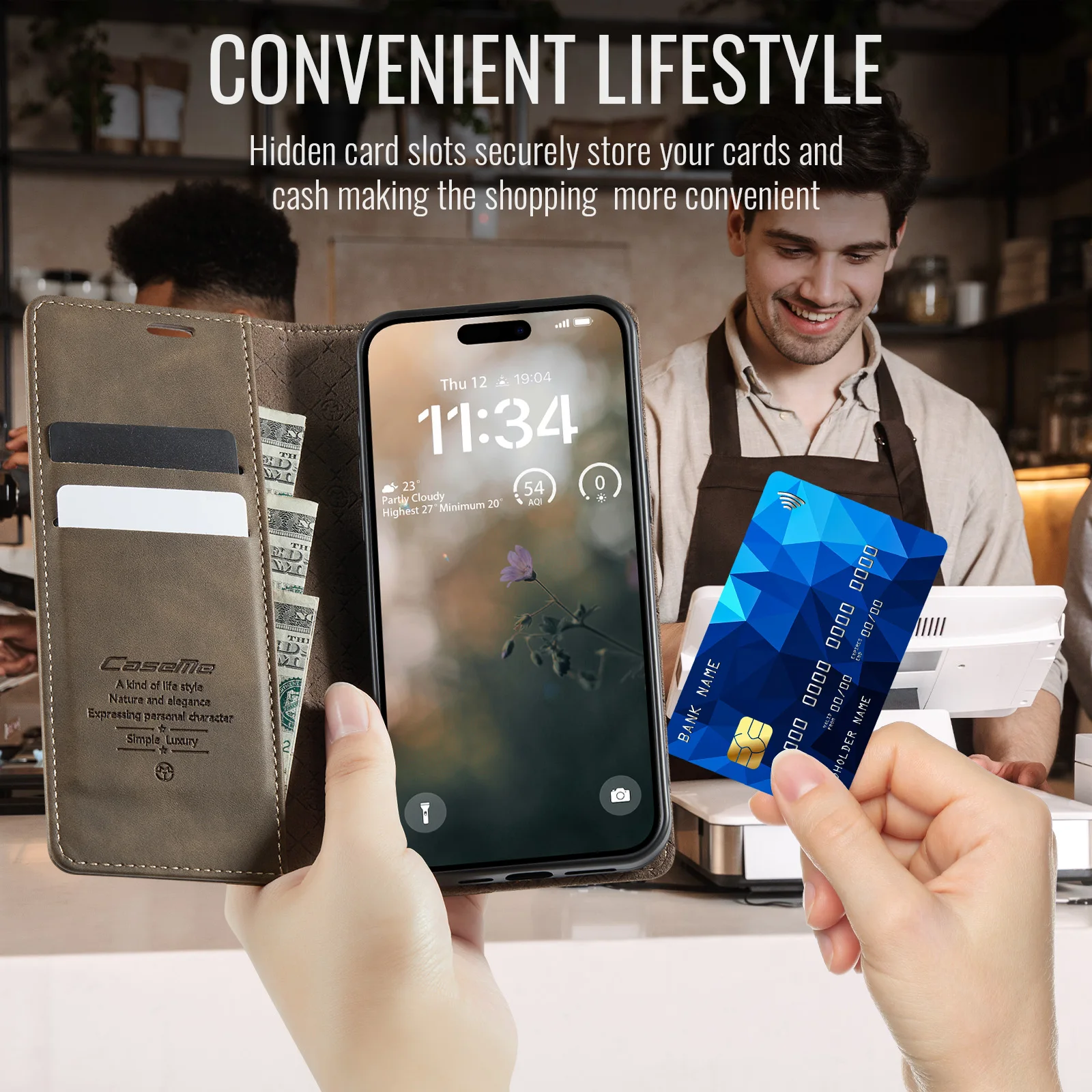 Magnetic Wallet Case Flip PU Leather with Card Slot and Money Pocket