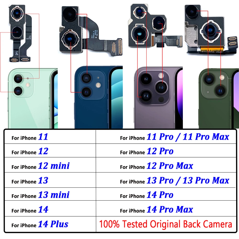 

NEW Tested OEM Rear Big Back Camera Module Flex Cable Replacement Repair Part For iPhone 11 Pro 12 mini 13 Pro Max 14 Plus