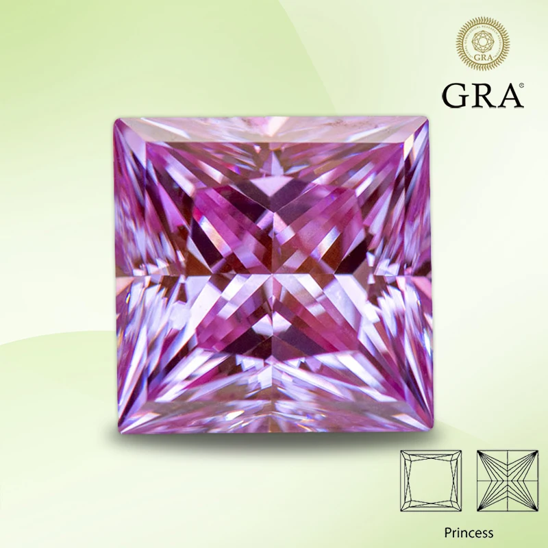 

Moissanite Stone Princess Cut Sakura Pink Color Lab Created Heat Diamond Gemstone for Women Jewelry Making with GRA Certificate