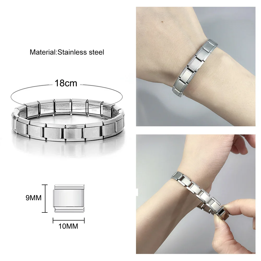 Bangles Charms Italian Links Stainless Steel 9mm Width Bracelets Jewelry Gifts Women Men