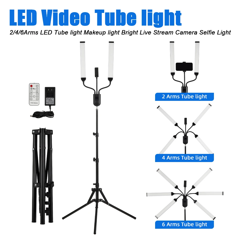Selens Double/Four/Six Arms Led Photography Fill Light Dimmerabile Phone Treppiede Selfie Light Per Youtube Makeup Live Stream