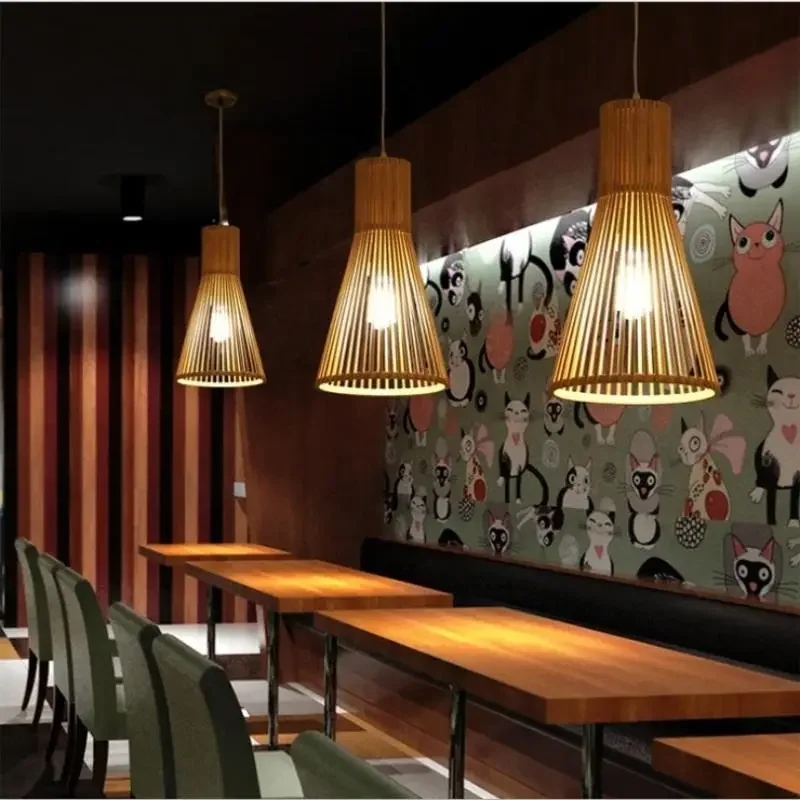 Chandelier Wooden Lamp Creative Restaurant Nordic Log Lamp Bamboo Woven Woodcraft Ceiling