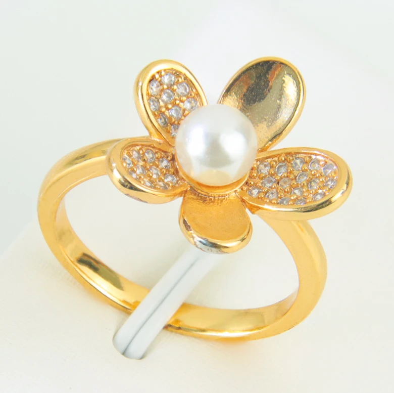 Italienische Mode Perlen Cocktailringe 21k Vergoldet Arabisch Geometrisch Eleganter Zirkonia-Ring Dubai Damen Event Party Schmuck – Detail 16