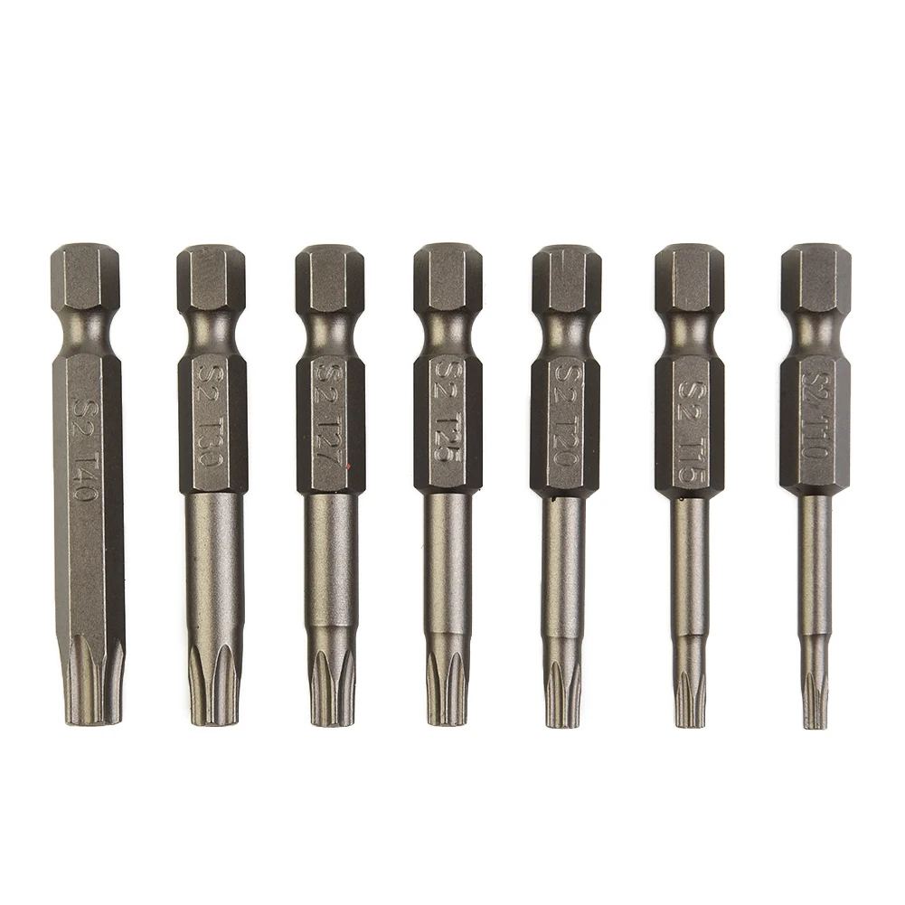 

7pcs Screwdriver Bit Set 50mm 1/4" Hex Shank Five-Point Magnetic Torx Screwdriver Bits T10/T15/T20/T25/T27/T30/T40 Bit Tools