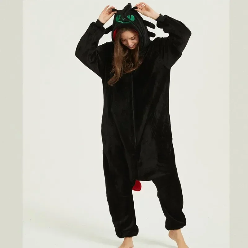 Flannel Cartoon Conjoined Animal Pajamas Tamed Dragon White Dragon Thickened Home Clothes Stitch Pajama Adult Costume Cosplay,women jumpsuit kigurumi pajamas onesies cosplay pajamas onesies flannel pajamas onesies