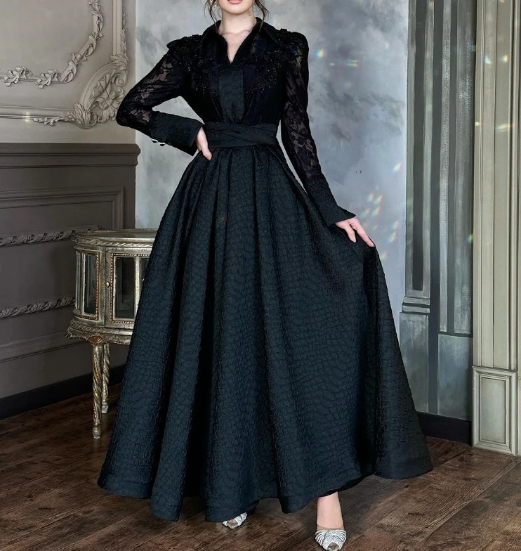 

Party Dresses for Women 2024 Summer Spring New Solid Color Long Sleeved Fashion Slim Fit Beaded Lace Yarn French Retro Dress