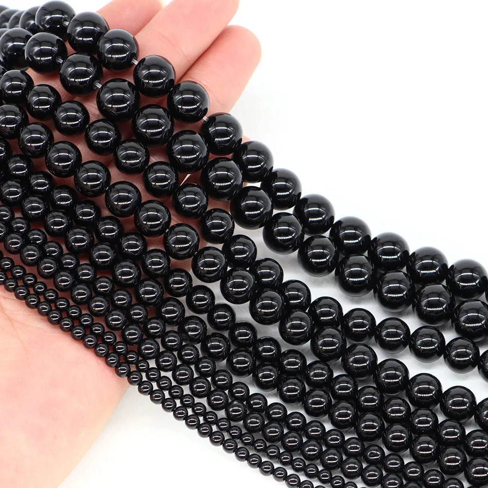 4/6/8/10/12/14mm 블랙 오닉스 비즈 천연석 힐링 크리스탈 라운드 루즈 아게..