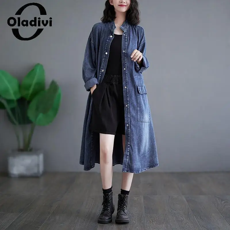 

Oladivi Large Size Women Casual Loose Denim Jackets 2023 Spring Autumn New Oversized Long Jeans Trench Coat Big Overcoat 6XL 525