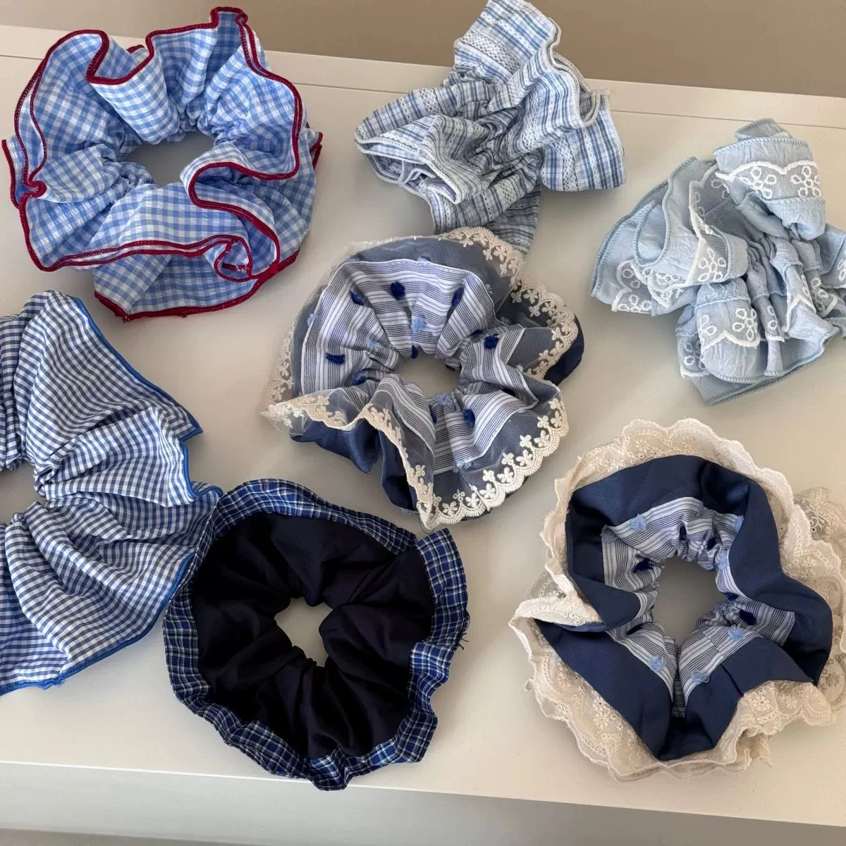 Embroidered Floral Lace Hair Scrunchies and Headbands - Sweet Blue Accessories