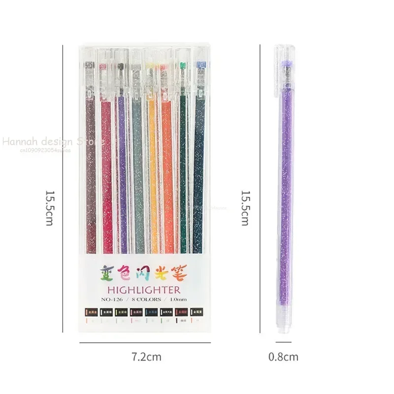 8 Colors Glitter Pen for Kid Color changing Flash Gel Pen DIY Drawing Graffiti Stationery Black Paper School Supplies