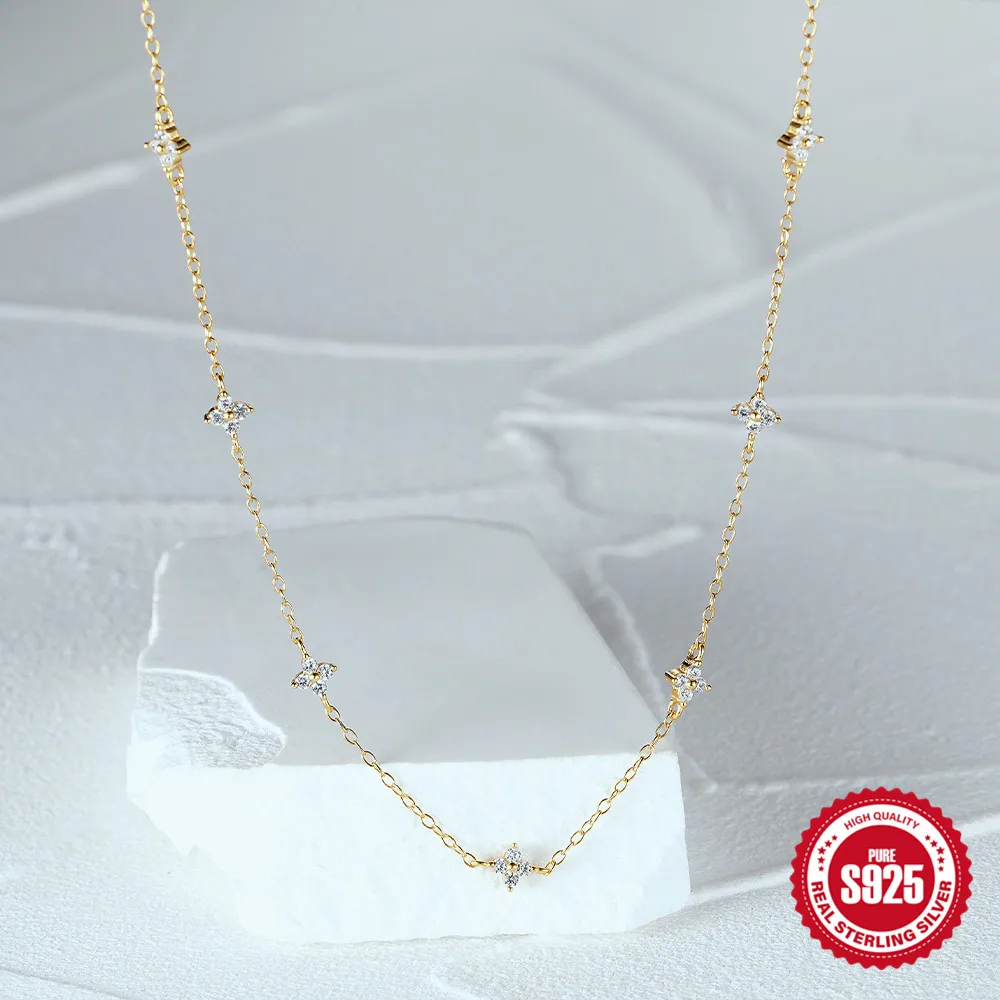 AIDE 925 Sterling Silver Stacking Choker Chain Women Dainty Flower Zircon Necklace Geometry Korean Clavicle Neck Jewelry Gifts