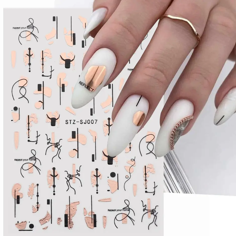Nail Stickers Set Mixed Designs 3D Holographic Laser Abstract Stripes Flower Leaf Decals Nail Sliders Manicure Decorations 18pcs nail stickers,nail art decoration,nail decals
