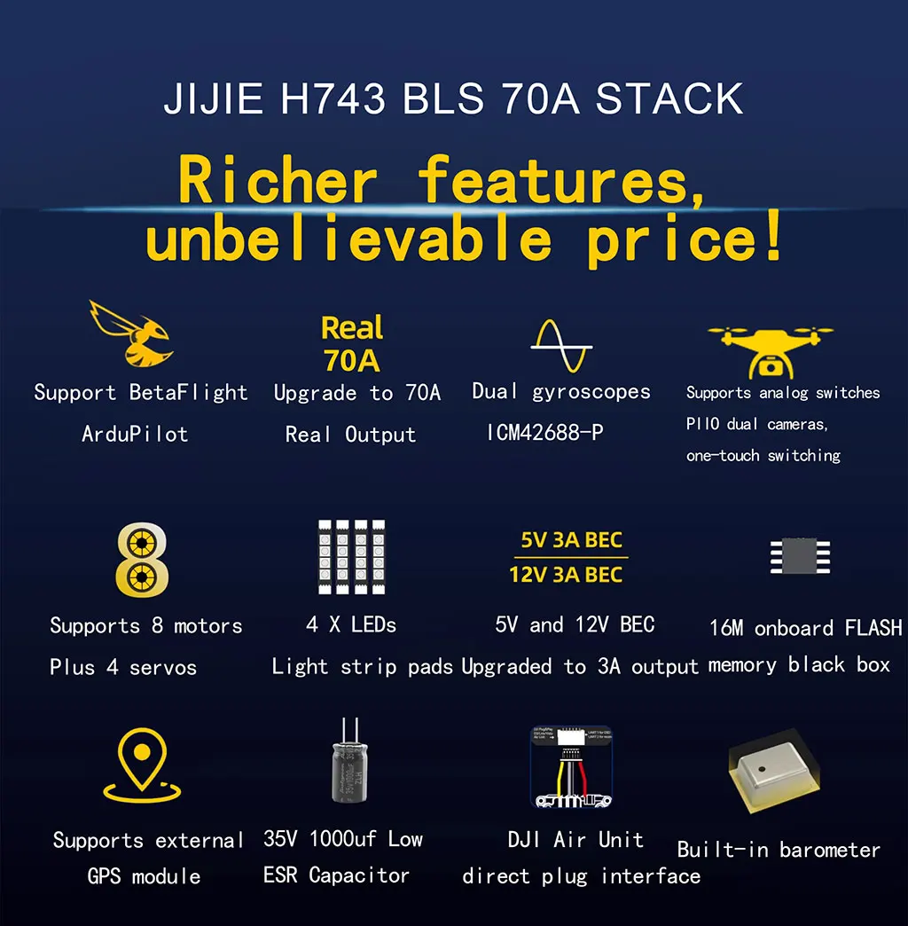 H7V6S H7 V6 V6S PLUS FC Stack/Flytower Flugsteuerungsplatine Barometer OSD 55A 60A 70A ESC für FPV Racing Drohne Quadcopter – Detail 2