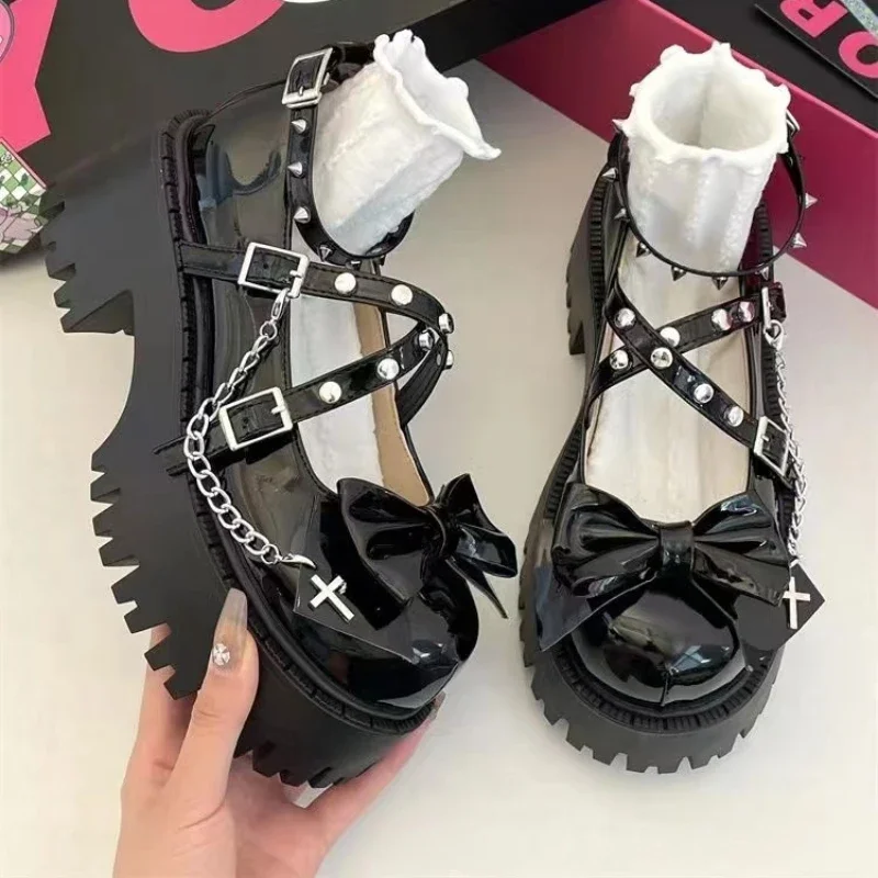 Women's Mary Jane Shoes Lolita Solid Color Spring Fashion Butterfly Knot Outdoors Thick Non-slip Female Shoes mary jane shoes