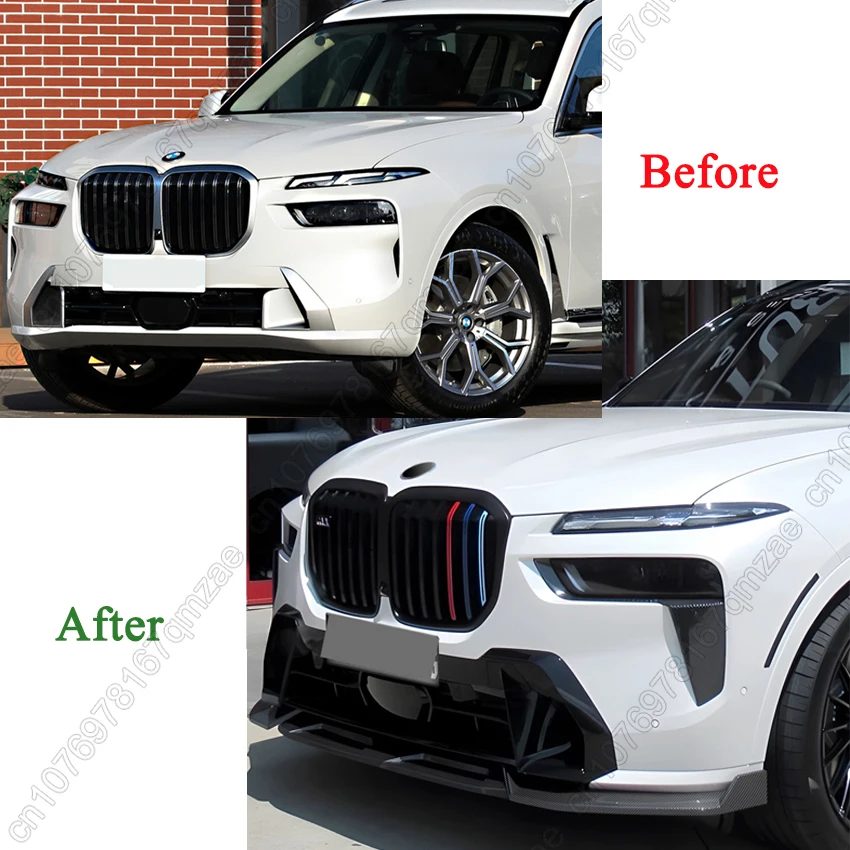 Car Front Lower Bumper Diffuser Protector Cover Body Kits For BMW G07 X7 LCI -+ 3PCS Black Bumper Lip Spoiler Splitter