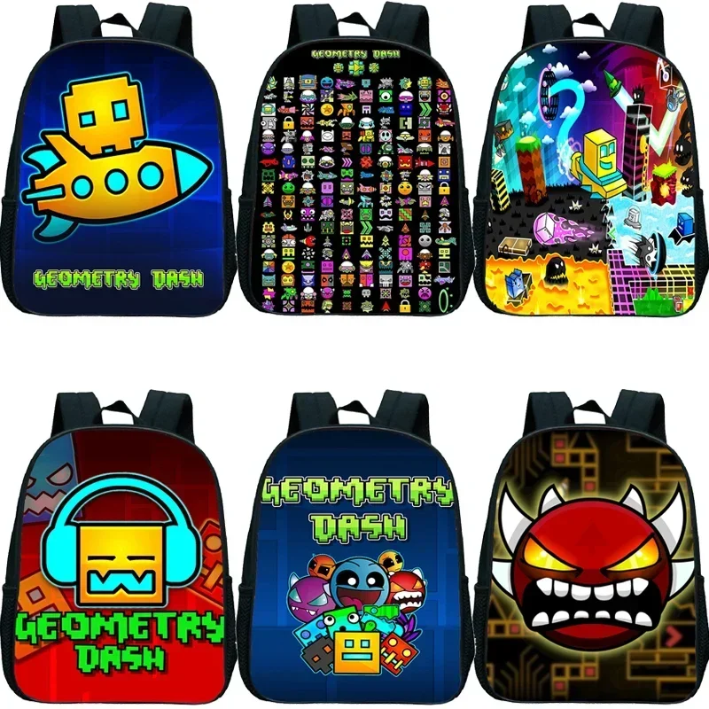 Angry Geometry Dash Kindergarten Backpacks Boys Girls Rucksack Anime Small Bookbag Kids Cartoon School Bags Children Backpack 1