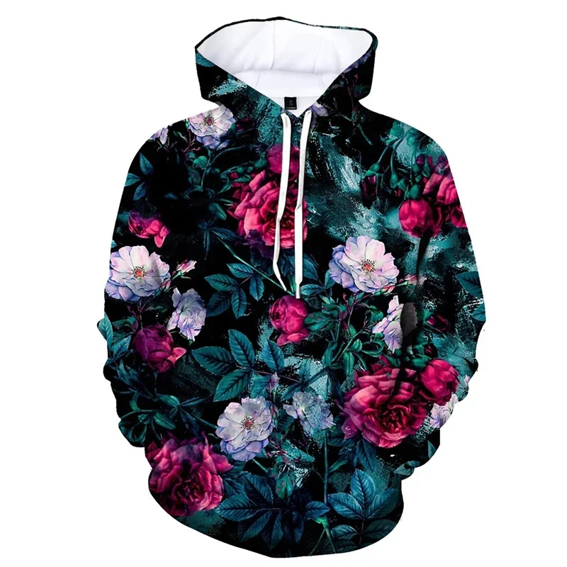 thumbnail image 1 of Sudadera con capucha con estampado de flores y plantas para hombre, sudadera con capucha con estampado 3D retro, sudadera de moda de gran tamaño, camisetas de calle, sudaderas con capucha de manga lar, 1 of 4