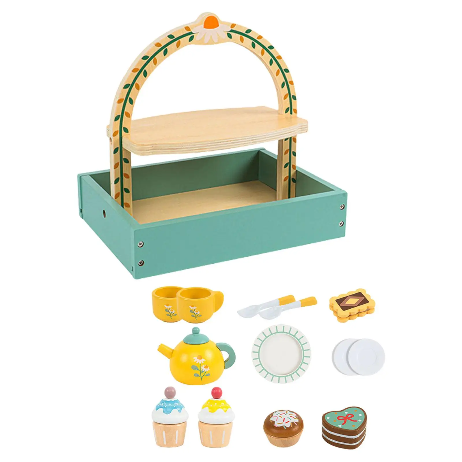 

Wooden Tea Set Colorful for Children Gift Age 3 4 5 6 Year Old Toddlers