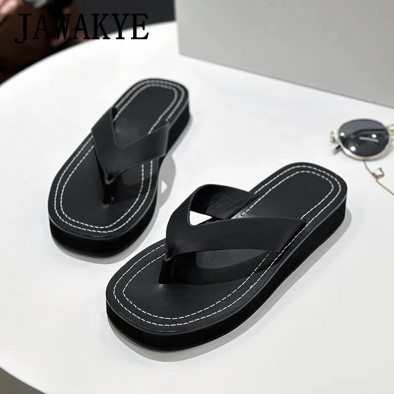

Модный дизайн, летние женские кожаные круглые шлепанцы с толстой подошвой, минималистичные стильные уличные Повседневные тапочки