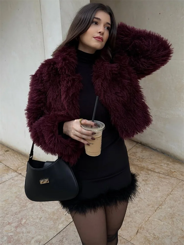 Winter Female Fur Feather Overcoat Loose Patchwork Long Sleeve Lapel Solid Casual Streetwear Women's Luxury 2025 Coat New