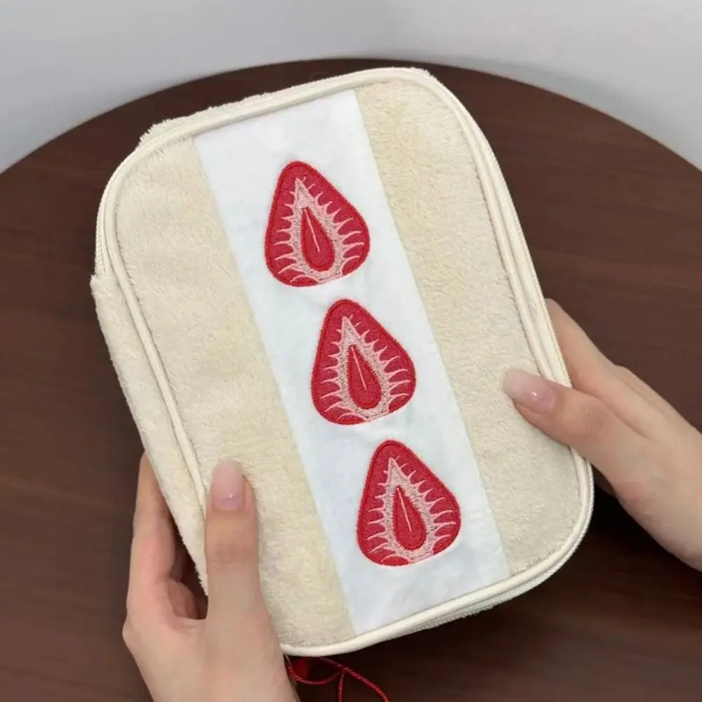 Portable Fuzzy Pen Bag Strawberry Sandwich Multi-functional Makeup Bag Cute Embroidered Pencil Case School Office 5