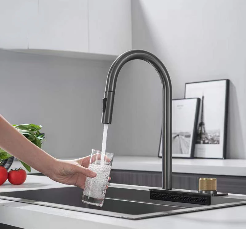 Kitchen Sink Flying Rain Faucet Waterfall Integrated Stainless Steel Pull-out Faucet Gun Gray Faucet Sink Faucet