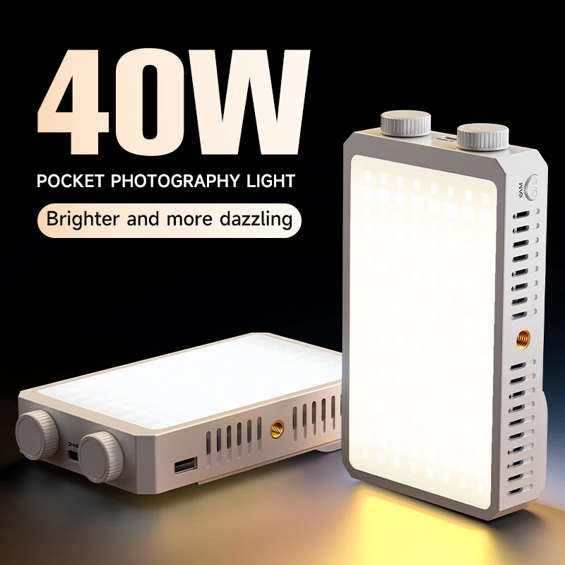 40W LED 카메라 조명 4400mAh 충전식 휴대용 필 라이트 휴대용 라이트 패널 비디오 조명 (사진 촬영용)