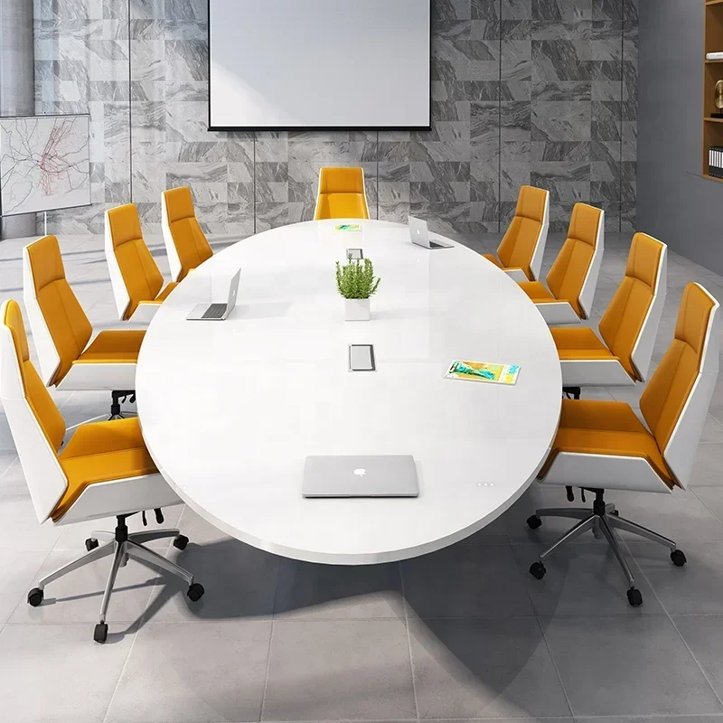 Modern Large conference table white round office desk meeting table 20 seater Office furniture commercial office table chair set