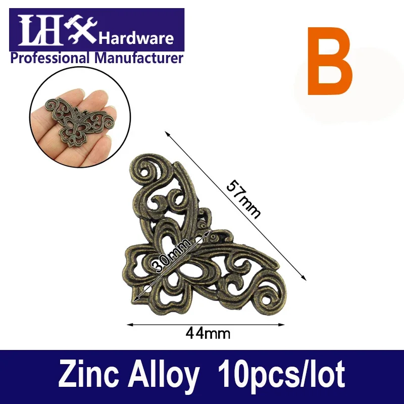 Antique Zinc Alloy Jewelry Gift Box Wood Case Furniture Decorative Corner Protector 10pcs/lot YP96 G