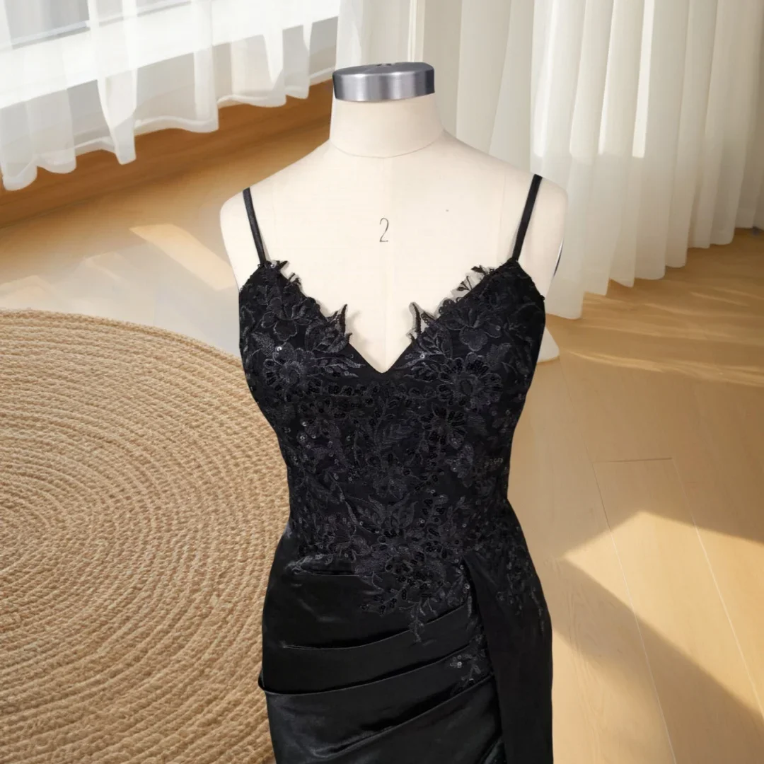 فساتين حفلة موسيقية مزينة بالساتان للنساء مع فتحة...