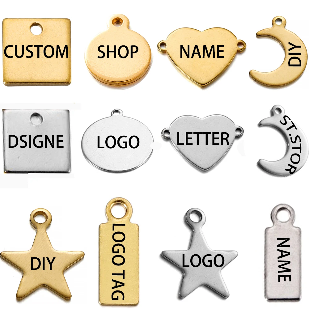 100Pcs/lot Customized Custom Laser Engrave Name LOGO Stainless Steel Personalized Necklace Blank Tags Charms Jewelry Wholesale stainless steel charms organizer bars holder pandora beads storage box 4 metal rods bracelet accessories trollbeads display case