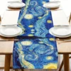 Van Gogh Starry Night Inspired Linen Table Runner Art Design For Dining Kitchen Decor Rectangular Farmhouse Sky And Moon Motif 1