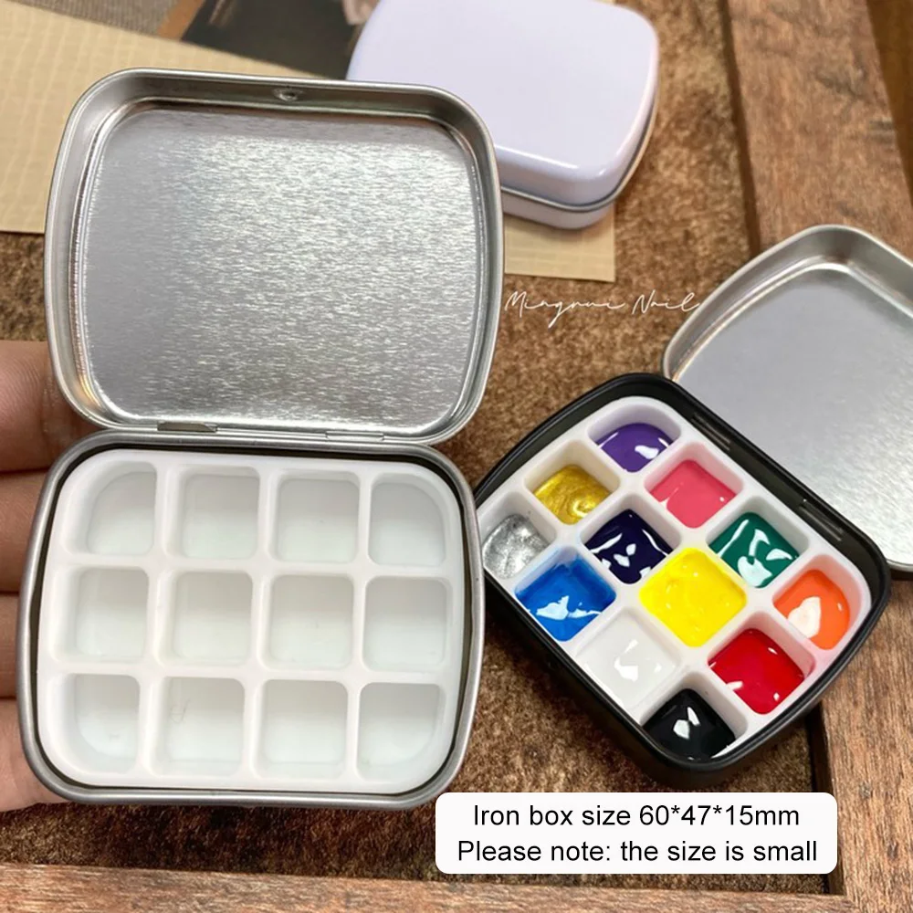 Mini Portable Paint Box Watercolor Nail Polish Sub-packing Iron Case Outdoor Pigment Holder Sketch Art Nail School Supplies