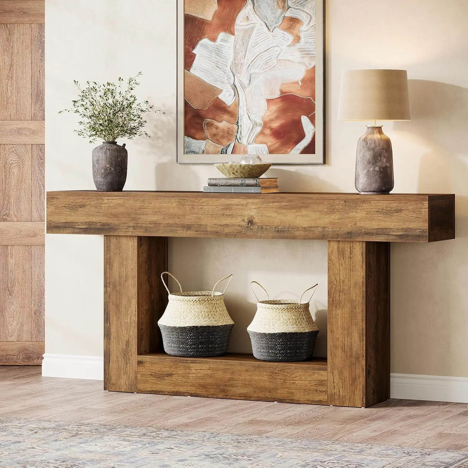 63-Inch Long Console Table, 2-Tier Entryway Table Sofa Table with Storage, Farmhouse Wood Behind Couch Table for, Customized