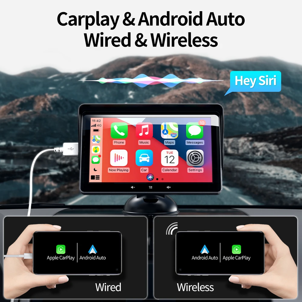 Autoradio avec Apple CarPlay Android Auto sans Fil, 7 '' Écran