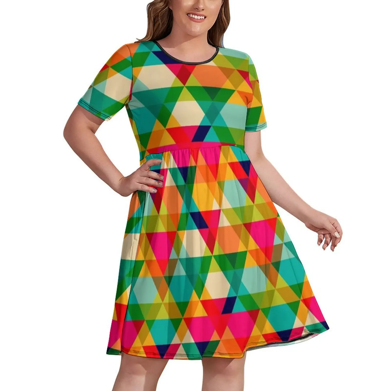 

Fun Colorful Bright Geometric Triangle Pattern Dress summer clothes evening dress women Women's evening dress