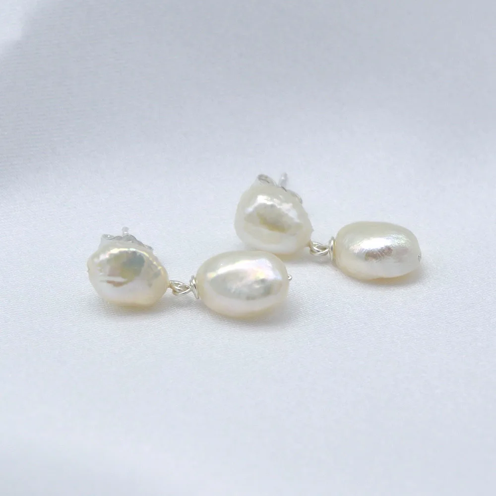 Pearl earrings Women's earrings Pink natural freshwater pearl pendant Baroque handmade Fashion jewelry