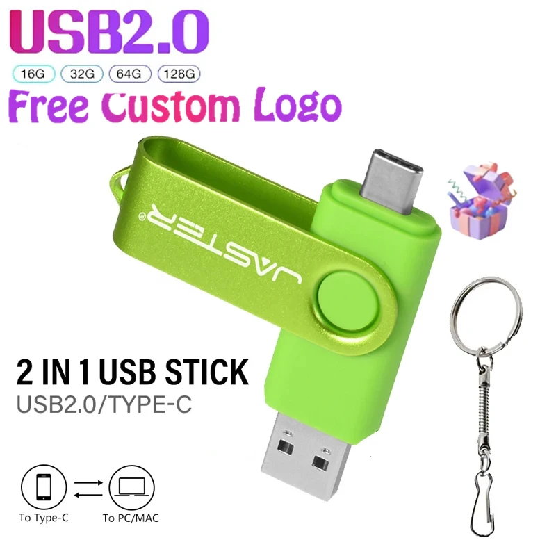 Type-C Free Custom Logo USB High Speed Flash Drive 2IN1 360° Rotate Freely Pendrive 128GB/64GB/32GB/16GB Multi-format Compatible 1