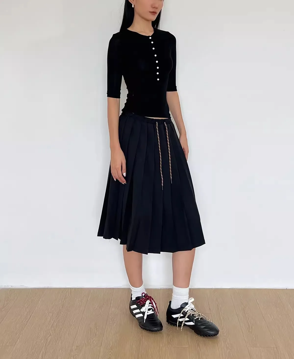 Women Drawstring  Pleated Batavia Midi Skirt 3