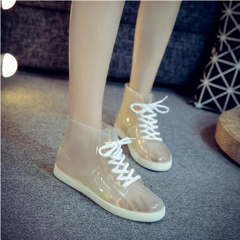 Rainy Season PVC Fashion Women's Jelly Transparent Rain Boots Rubber Anti-skid Waterproof Rain Boots Iadies Low-Top Rain Boots