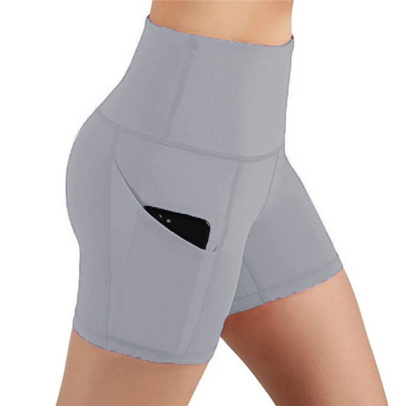 

Summer Pockets Women Shorts High Waist Skinny Fitness Pants Breathable Soft Female Yoga Bodycon Shorts