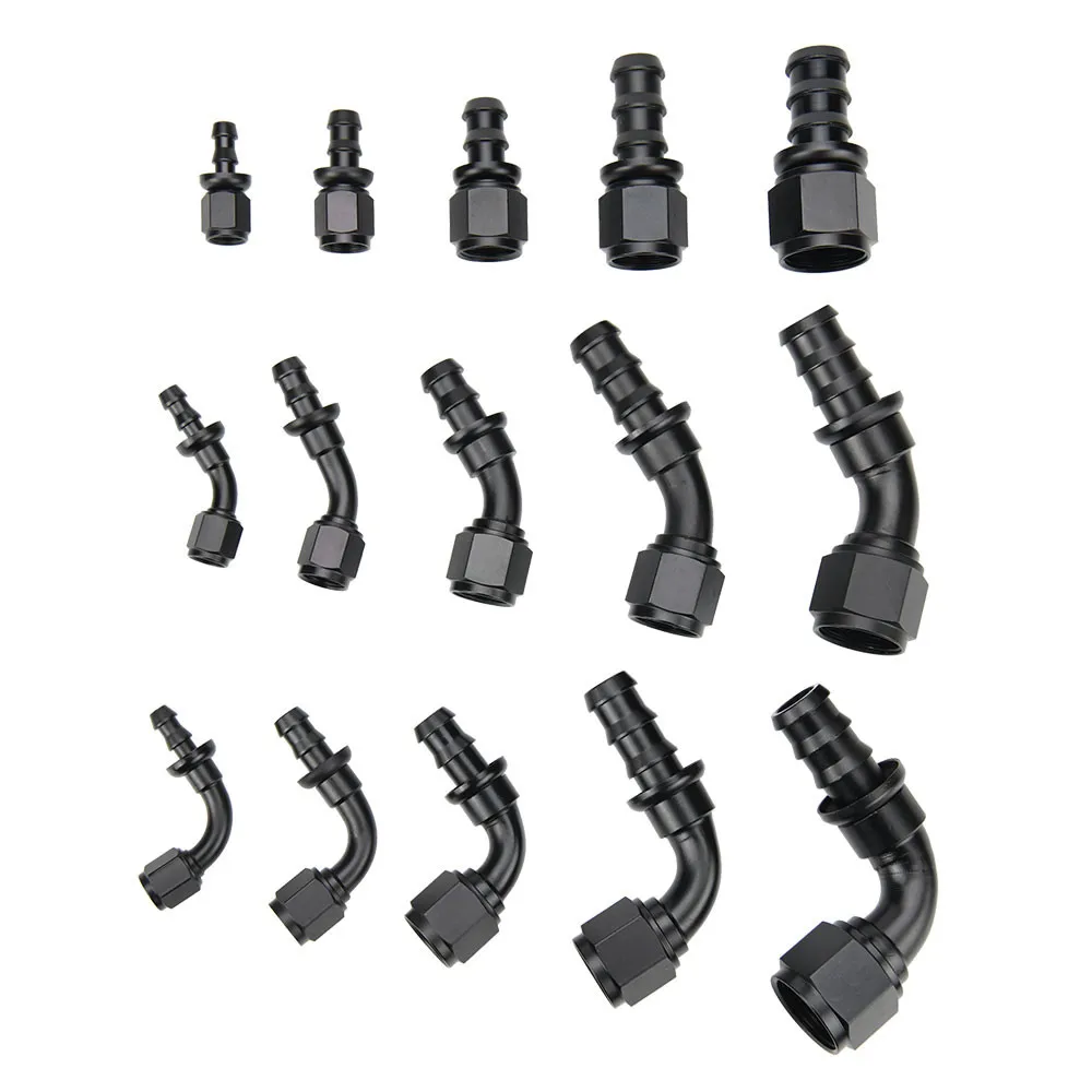 Push Lock Barb Type Hose End Fittings 4AN 6AN 8AN 10AN 12AN Straight 45 90 180 Degree For Rubber Line Oil Fuel Kits Hose Adaptor auto fasteners auto accessories hose fitting adapter