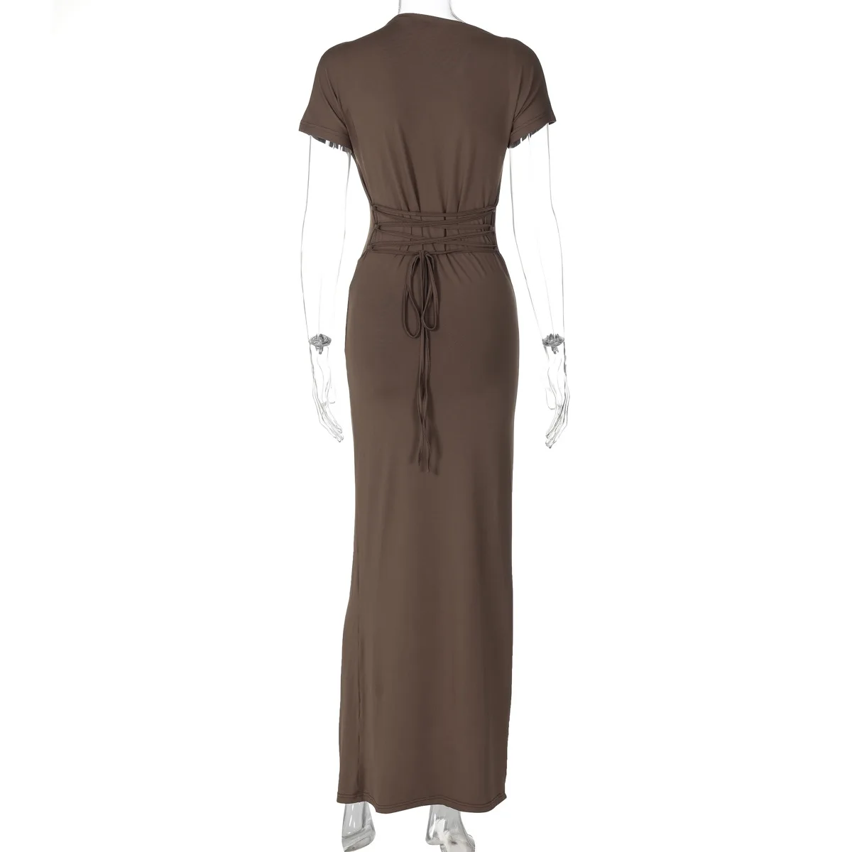 O Neck Short Sleeve Ruched Knotted Women'S Dresses Elegant Evening Prom Ladies Dress Y2K Fashion Casual Fall Clothing