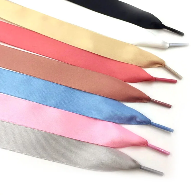 Chiffon Double Side Glossy Shoe Laces 70-160cm Flat Silk Ribbon Shoelaces Sneaker 2.22cm Width 1 Pair