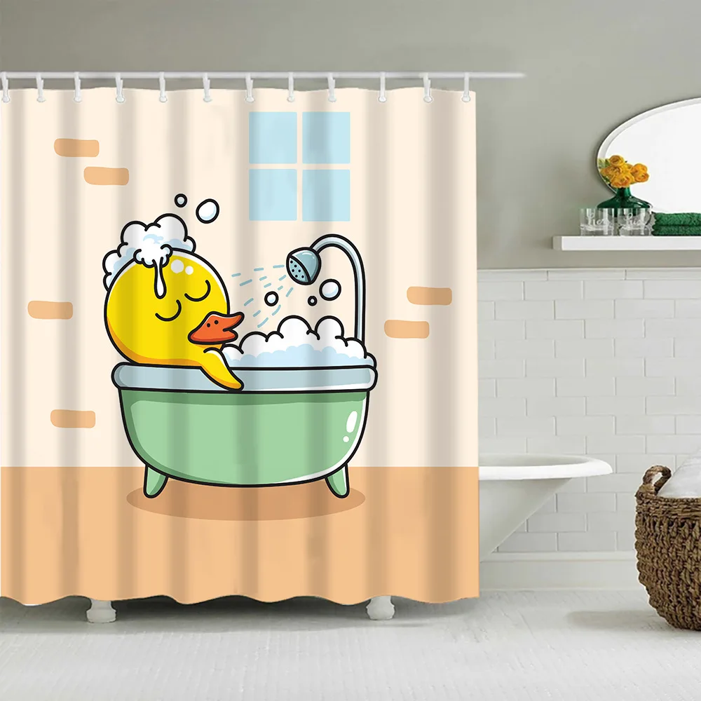 

Cute Cartoon Duck Animal Funny Shower Curtain Bathroom Curtain Waterproof Dinosaur Bath Fabric Pastel Toilet Door Curtains Decor